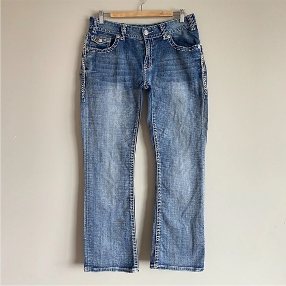 Rock & Roll Cowgirl Mid Rise Bootcut Jeans Sz 32 x 32 Bling Pocket - Picture 2 of 13